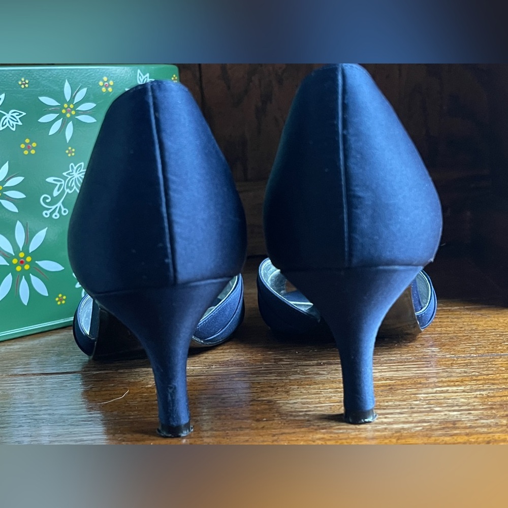 Nina Midnight Blue Satin Heels with Crystal Accents - Picture 5 of 8